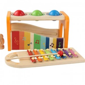 带滑出木琴的磅击敲击凳 – 适合幼儿的耐用木制音乐敲击玩具