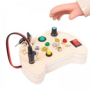 몬테소리 바쁜 보드 장난감 1 2 3 세 소년, LED 조명 버튼이있는 자폐증 어린이를위한 나무 컨트롤러 감각 장난감, 조기 학습 Fidget 장난감 선물용으로 적합