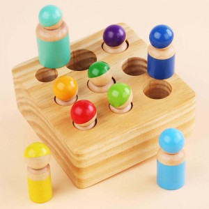 Montessori Toys for Toddlers, Wooden Rainbow Peg Dolls Shapes Sorting Toys, 9 Wood People Figures Cylinder Blocks, Preschool Learning Educational Toys Pretend Play for Kids
