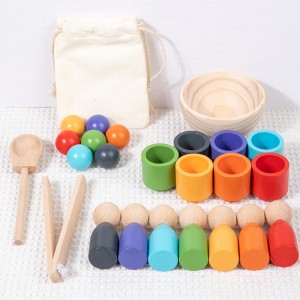 Rainbow Balls in Cups Montessori Toy Wooden Sorter Game 7 Balls 30 mm Age 1+ Color Sorting and Counting Preschool Learning Education
