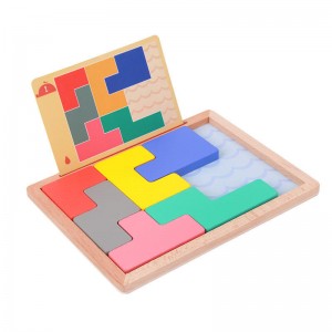 Wooden Puzzle Pattern Blocks Brain Teasers Game na may 60 Hamon, 3D Russian Building Toy Wood Tangram Shape Jigsaw Puzzle Montessori STEM Educational Toys Regalo para sa mga Bata Matanda