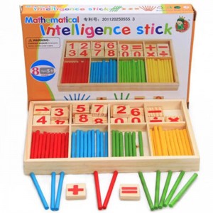 Contando blocos e palitos de números |Brinquedos Montessori para crianças aprendendo |Material escolar em casa para manipuladores de matemática |Varetas de madeira educativas para crianças com bandeja de armazenamento