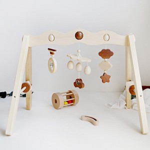木制婴儿游戏健身架，婴儿游戏健身框架活动健身挂杆，带 3 个健身婴儿玩具，送给新生婴儿
