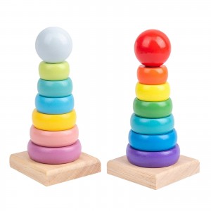 Сборные кольца, игрушка, деревянный Радужный штабелер, обучающие игрушки для малышей для детей 18 месяцев и 2 лет, нетоксичные для маленьких мальчиков и девочек