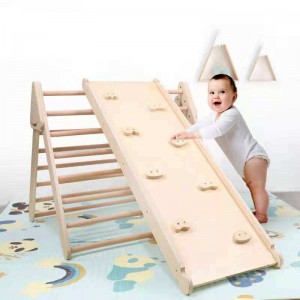 三角蒙特梭利攀爬器（2 合 1） – 带坡道和滑梯的三角攀爬器 – 适合幼儿攀爬器的可折叠木制攀爬套装 适合儿童户外和室内攀岩健身房