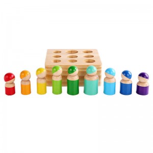 Jucării Montessori pentru copii mici, păpuși curcubeu din lemn, jucării de sortare a formelor, blocuri cilindrice cu 9 figuri de oameni din lemn, jucării educaționale pentru învățare preșcolară Jocuri de prefă pentru copii