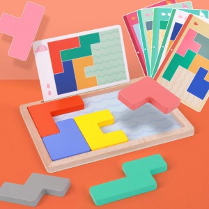 Puzzle in Legno Modello Blocchi Rompicapo Gioco con 60 Sfide, Giocattolo da Costruzione Russo 3D Forma Tangram in Legno Puzzle Montessori STEM Giocattoli Educativi Regalo per Bambini Adulti