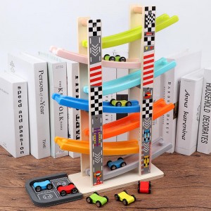 Houten auto peuterspeelgoed voor 1 2 3 jaar oud, houten autohelling racer speelgoedvoertuigset met 7 mini-auto's en racebanen, Montessori speelgoed voor peuters jongens meisjes cadeau