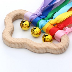 婴儿感官丝带环玩具 – 2 件装彩虹丝带拨浪鼓天然木丝带环磨牙木圈新生儿牙胶感官蒙特梭利玩具适合 6-12 个月婴儿幼儿