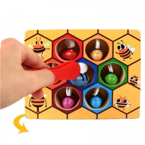 幼儿精细运动技能玩具，夹蜜蜂与蜂巢配对游戏，蒙特梭利木制颜色分类拼图，早期学习学前教育礼品玩具，适合 3 4 5 岁孩子