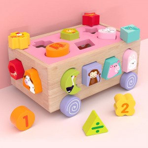Caminhão classificador de formas Montessori de madeira com 30 blocos geométricos - Brinquedo educacional de aprendizagem para crianças de 18 meses ou mais para meninos e meninas