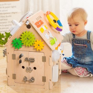 Montessori houten druk huis basisvaardigheden en fijne motoriek voor kinderen, voorschoolse educatie en leren druk bord, sensorisch spelspeelgoed, grote cadeaus voor jongens en meisjes