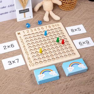 Multiplicação e adição de matemática Montessori de madeira 2 em 1 jogo de tabuleiro de matemática, cartas flash educacionais para crianças, jogo de mesa de dados, jogo de tabuleiro interativo pai-filho, brinquedo de presente de aniversário para crianças acima de 3 anos