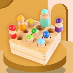 Mainan Montessori untuk Balita, Mainan Penyortiran Bentuk Boneka Pasak Pelangi Kayu, 9 Blok Silinder Figur Orang Kayu, Mainan Pendidikan Pembelajaran Prasekolah Berpura-pura Bermain untuk Anak-anak