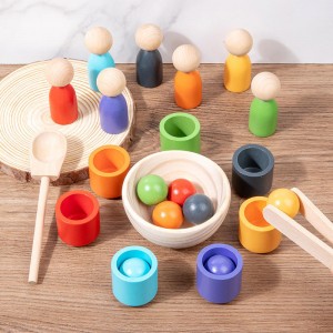 Rainbow Balls in Cups Montessori Toy Wooden Sorter Game 7 Balls 30 mm Age 1+ Color Sorting and Counting Preschool Learning Education