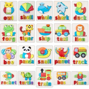 Puzzles en bois pour enfants de 1, 2, 3 ans, garçons et filles, jouets Montessori, cadeaux respectueux de l'environnement avec forme d'animal, puzzle d'orthographe de l'alphabet, jouets d'apprentissage préscolaire
