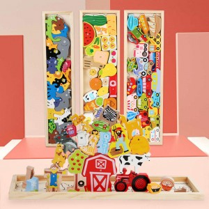 Puzzle i zestaw do zabawy Parada zwierząt od A do Z – Drewniane puzzle edukacyjne z alfabetem – 2 i więcej