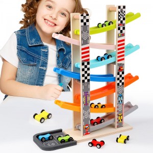 ألعاب خشبية للأطفال الصغار لعمر 1 2 3 سنوات، مجموعة سيارات خشبية منحدر سيارة متسابق مع 7 سيارات صغيرة ومسارات سباق، ألعاب مونتيسوري للأطفال الصغار هدية للأولاد والبنات