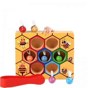 Toddler Fine Motor Skill Toy, Clamp Bee to Hive Matching Game, Montessori Wooden Color Sorting Puzzle, Early Learning Preschool Educational Gift Toy para sa 3 4 5 Years Old Kids