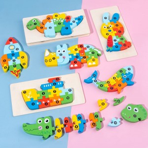 Puzzle din lemn pentru copii, puzzle cu numere pentru copii mici, puzzle-uri vechi din lemn cu dinozauri și jucării cu animale pentru băiat și fetiță Cadou ideal, 2-6 ani