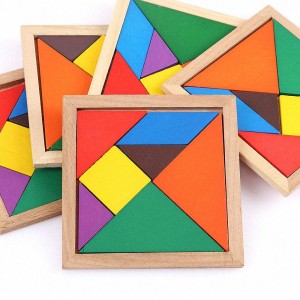 Drewniane Tangramy Puzzle z kartami z wzorami dla dzieci i dorosłych – Drewniana zabawka Montessori, Puzzle kształtowe Gry manipulacyjne, Tangramy edukacyjne, Bloki logiczne mózgu