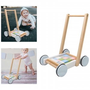 木製ベビープッシュウォーカー、赤ちゃん学習歩行おもちゃ、1歳の誕生日1 2 3歳の男の子、女の子へのギフト、木製積み木付き