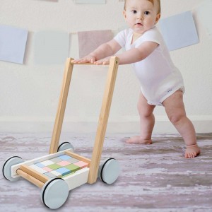 Trotteur en bois pour bébé, jouets de marche d'apprentissage pour bébé, cadeaux pour garçons et filles de 1er anniversaire de 1, 2, 3 ans, avec bloc de construction en bois