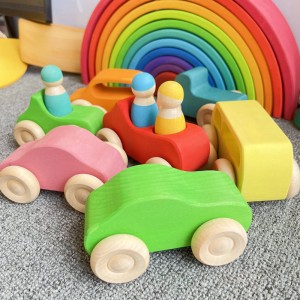 Houten speelgoed Block Worlds Bouwstenen – Auto's met Peg Dolls |Natuurspeelgoedblokkensets
