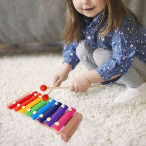 Brinquedo musical de xilofone Montessori de madeira com marretas de madeira