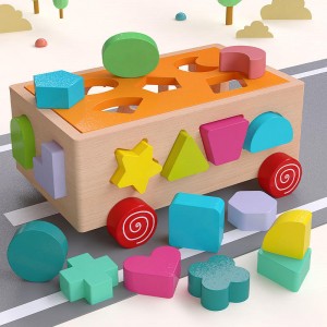 Деревянная машинка-сортировщик фигур Монтессори с 30 геометрическими блоками — развивающая обучающая игрушка для малышей от 18 месяцев и старше для мальчиков и девочек
