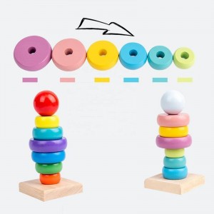 Stacking Rings Toy Wooden Rainbow Stacker Toddler Learning Toys for 18 Months 2 Year Old Baby Boys Girls Non-Toxic