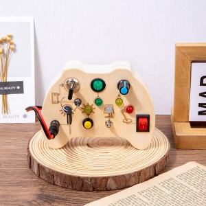 Jucărie Montessori Busy Board pentru băieți de 1 2 3 ani, jucărie senzorială controler din lemn pentru copii autisti cu butoane de iluminare cu LED, jucărie fidget pentru învățare timpurie, excelentă pentru cadou