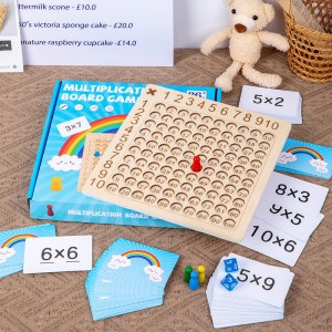 나무 몬테소리 수학 곱셈 및 추가 2 in 1 수학 보드 게임, 어린이 교육 플래시 카드 주사위 테이블 게임, 부모-자녀 대화 형 보드 게임 3 세 이상 어린이를위한 생일 선물 장난감