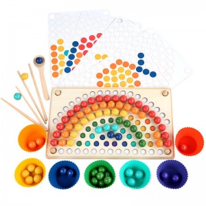 Wooden Peg Board Beads Game, Puzzle Color Sorting Stacking Art Toys para sa Toddler, Nagbibilang ng Laruan para sa Mga Bata, Toddler Educational Montessori Games para sa Math Learning, Magandang Regalo para sa Batang Babae at Lalaki