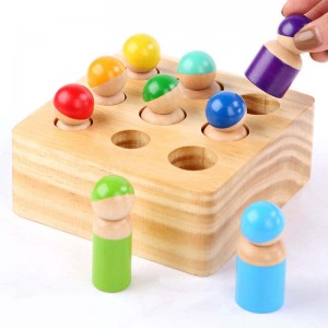 Jucării Montessori pentru copii mici, păpuși curcubeu din lemn, jucării de sortare a formelor, blocuri cilindrice cu 9 figuri de oameni din lemn, jucării educaționale pentru învățare preșcolară Jocuri de prefă pentru copii