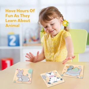 Wooden Puzzles for Toddlers 1-3, Puzzle for Kid, Baby Puzzle, Montessori Toys for 1 2 3+ Year Old Girl Boy, 4 Animal Shape Puzzle for Kid Age 2-4, STEM Educational Learning Toy Birthday Gifts
