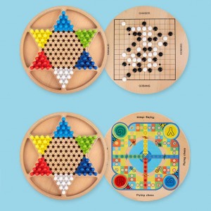 2-in-1-Holz-Chinesische Dame & Gobang (Fünf in einer Reihe), Holzbrettspiel für die Familie, klassisches Puzzle-Spielzeug und Tischspiele, Weihnachtsgeschenk für Kinder