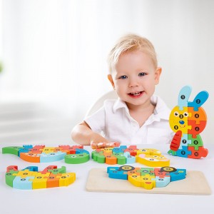Holzpuzzles für Kinder, Zahlenpuzzle für Kleinkinder, alte hölzerne Dinosaurierpuzzles und Tierpuzzlespielzeuge für Jungen und Mädchen, ideales Geschenk, 2–6 Jahre