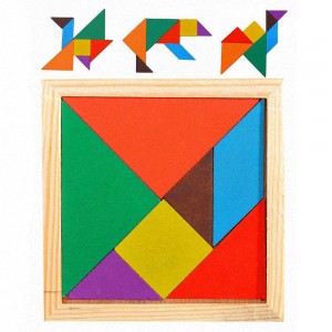 Wooden Tangram Shapes Puzzle Toys with Pattern Cards for Kids and Adults – Montessori Wood Toy, Shape Puzzles Manipulatives Games, Educational Tangrams, Brain Logic Blocks