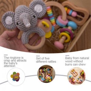 Conjunto de chocalho de bebê colorido orgânico, 4 unidades, seguro, qualidade alimentar, chocalho de madeira, pulseira, mordedor, conjunto montessori, brinquedo de criança, multicolorido