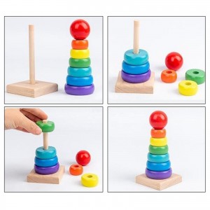 Stacking Rings Toy Wooden Rainbow Stacker Toddler Learning Toys for 18 Months 2 Year Old Baby Boys Girls Non-Toxic