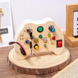 Brinquedo de tabuleiro ocupado Montessori para menino de 1 2 3 anos, brinquedo sensorial de controle de madeira para crianças autistas com botões de iluminação LED, brinquedo de agitação de aprendizagem precoce ótimo para presente