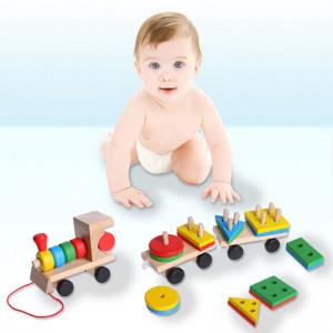 Houten trein peuterspeelgoed, vormsorteerder en stapelen van houten speelgoed, puzzelspeelgoed voor 1 2 3 jaar oude jongens meisjes, voorschools educatief speelgoed, voor kinderen
