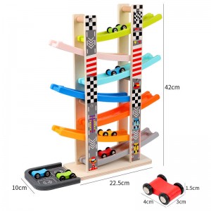 Drewniany samochód Zabawki dla małych dzieci w wieku 1 2 3 lat, drewniana rampa samochodowa Racer Zestaw zabawkowych pojazdów z 7 minisamochodami i torami wyścigowymi, zabawki Montessori dla małych dzieci Chłopcy Dziewczęta Prezent
