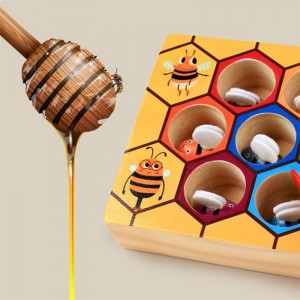 Toddler Fine Motor Skill Toy, Clamp Bee to Hive Matching Game, Montessori Wooden Color Sorting Puzzle, Early Learning Preschool Educational Gift Toy for 3 4 5 Years Old Kids