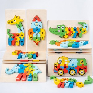 Puzzle din lemn pentru copii, puzzle cu numere pentru copii mici, puzzle-uri vechi din lemn cu dinozauri și jucării cu animale pentru băiat și fetiță Cadou ideal, 2-6 ani