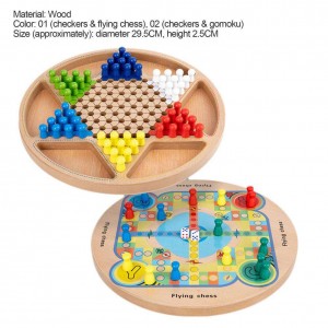 Dame chinezești și Gobang din lemn 2 în 1 (cinci la rând) Joc de masă din lemn pentru familie Jucării puzzle clasice și jocuri de masă Cadou de Crăciun pentru copii