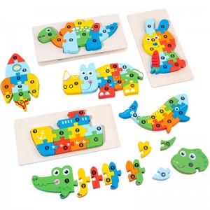子供用木製パズル、幼児用数字パズル、古い木製恐竜パズル、動物ジグソーパズルおもちゃ、男の子、女の子へのギフトに最適、2～6歳