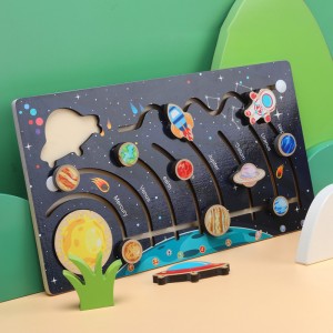 Kayu Tata Surya Geser Papan Labirin Permainan Ruang Planet Kognitif Bayi Pendidikan Dini Kayu Puzzle Montessori
