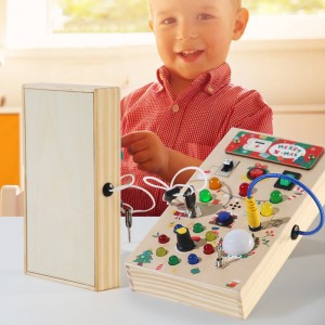 LED Busy Board Wooden Busy Board Montessori Sensory Board Preschool Education Activities Board for Training of Children’s Thinking and Cognitive Ability